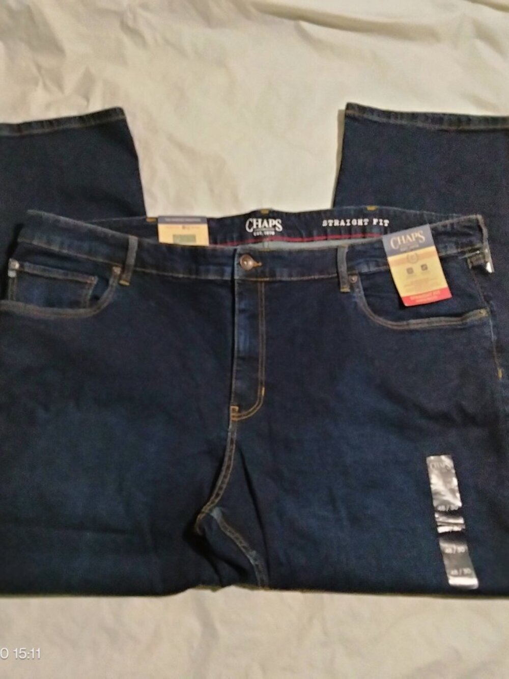 Chaps Men's Straight Fit Jeans 48X30 Deep Sea Blue Stretch Denim NWT New With Ta